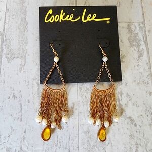 Cookie Lee copper and pearl dangling bead earrings NWT